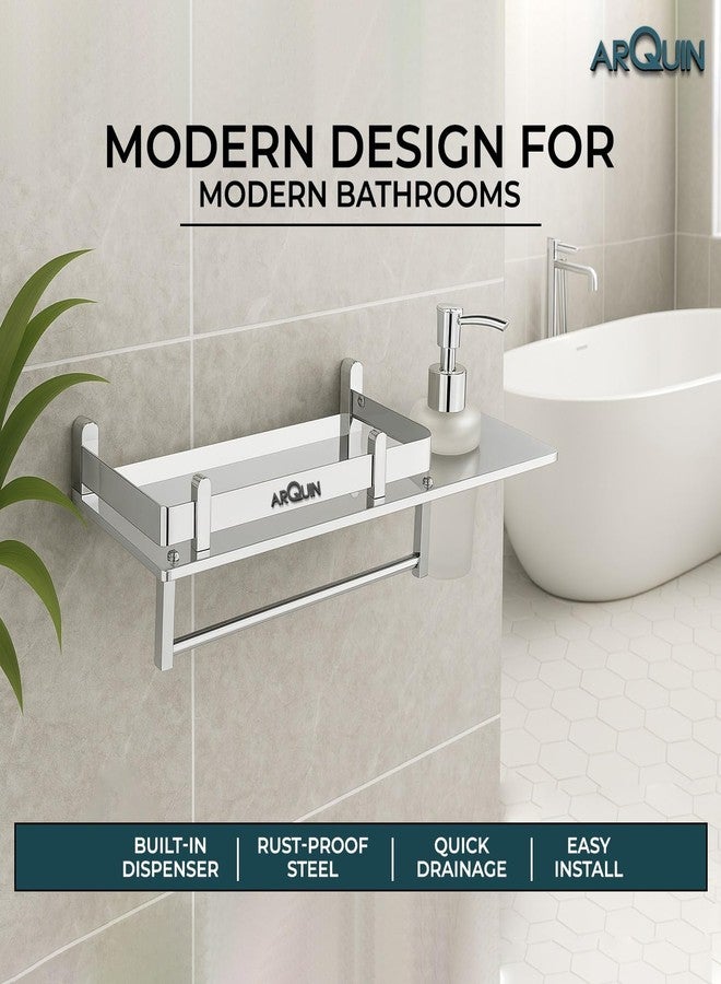 ARQUIN Shelf for Bathroom | Bathroom Accessories Set | 304 Grade Stainless Steel 3 in 1 Multipurpose Bathroom Shelf/Rack/Towel Hanger/Liquid Soap Dispenser/Shampoo/Gel Dispenser Holder - Image 5